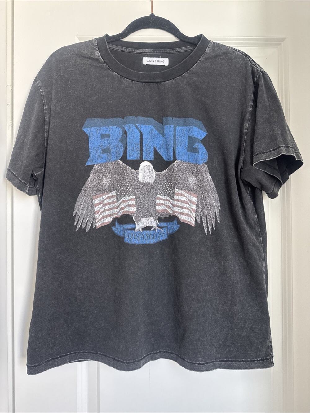 Anine Bing Black Charcoal Tee T-Shirt Eagle Los Angeles Size Large